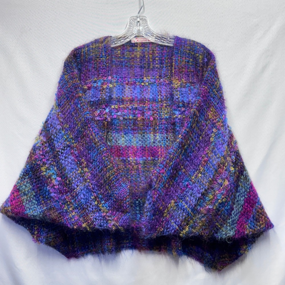 Marybeth Hunt Handwoven Shrug Women OS Purple Mohair Blend Boho Artisan Cardigan